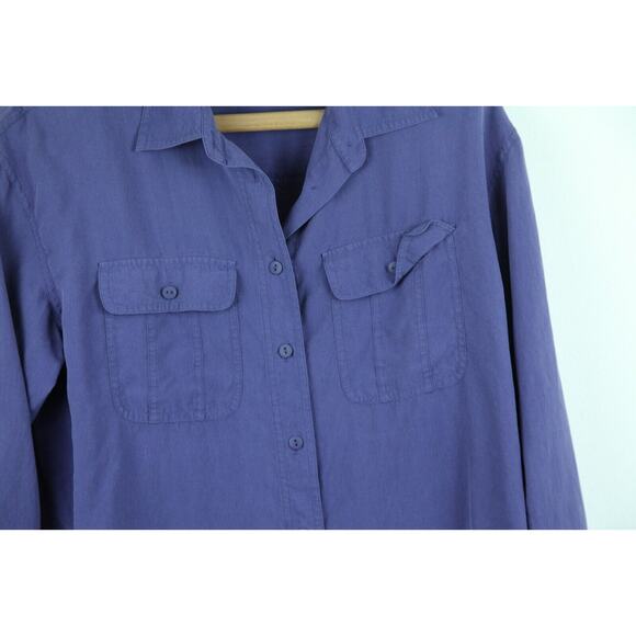 Vintage Women's Large Silk Blouse Flap Pocket Minimal Officecore Luxury 90s FLAW - Picture 3 of 8